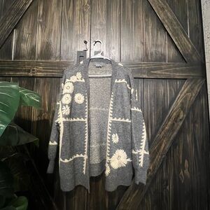 Anthropologie Gray and Cream Floral Cardigan